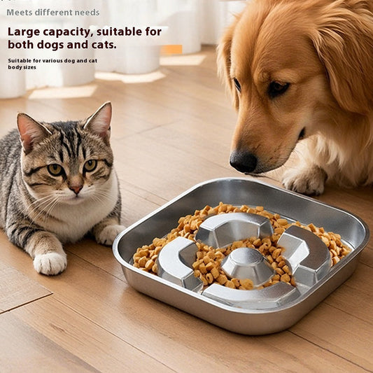 Stainless Steel Square Slow Feeder Bowl for Dogs and Cats