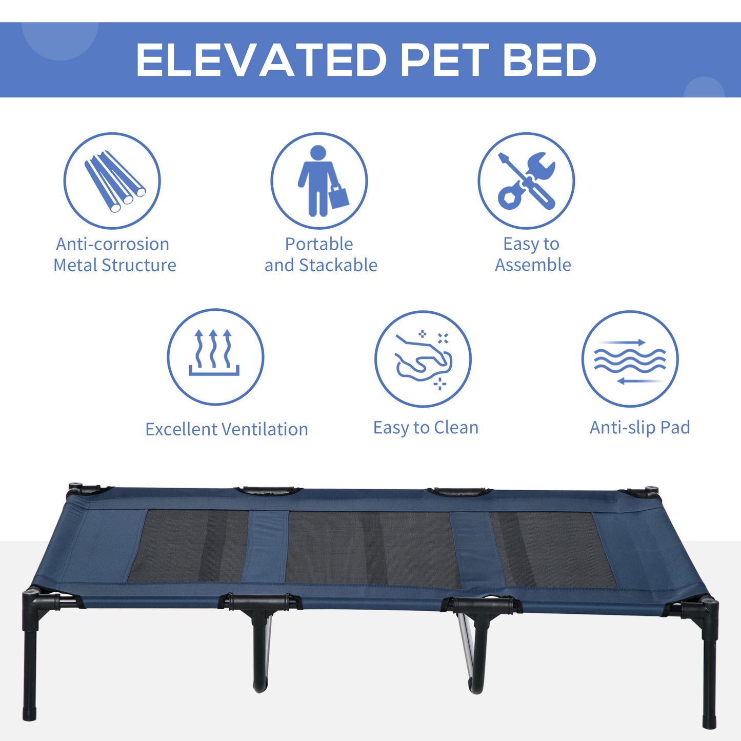 48" Elevated Breathable Dog Bed with Carry Bag - Navy