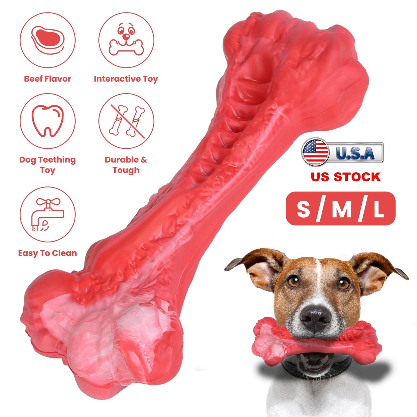 Dog Chew Toy Dog Teething Toy Dog Chew Bone with Beef Flavor Suitable for Aggressive Chewers Small Medium Large Dogs