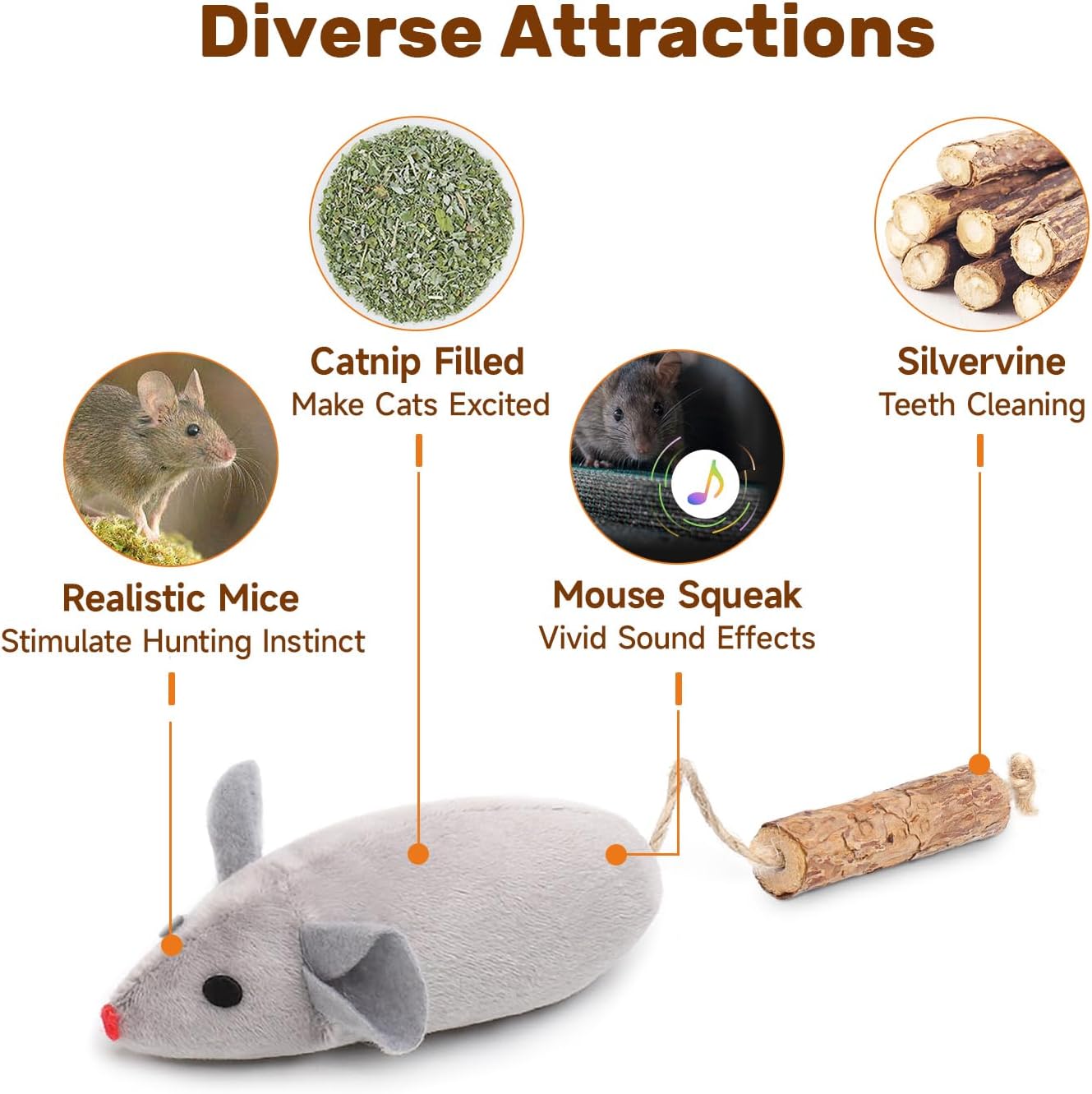 Potaroma Cat Toys  Squeak Mice Interactive Catnip Silvervine