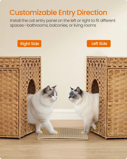 Boho Rattan Enclosed Litter Box for Cats and Feline Privacy