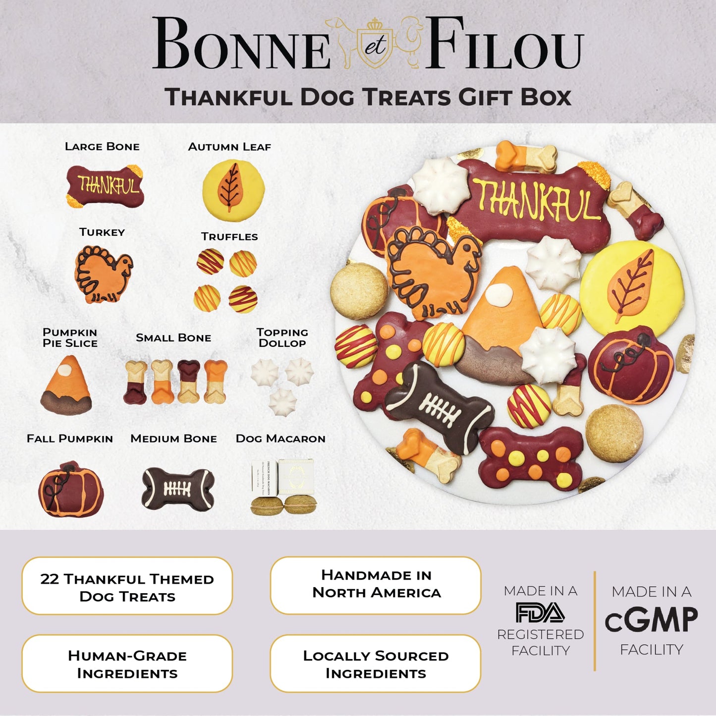 Dog Treats Thankful Themed Treats Gift Box for Daily Use - close up product image for dog treats