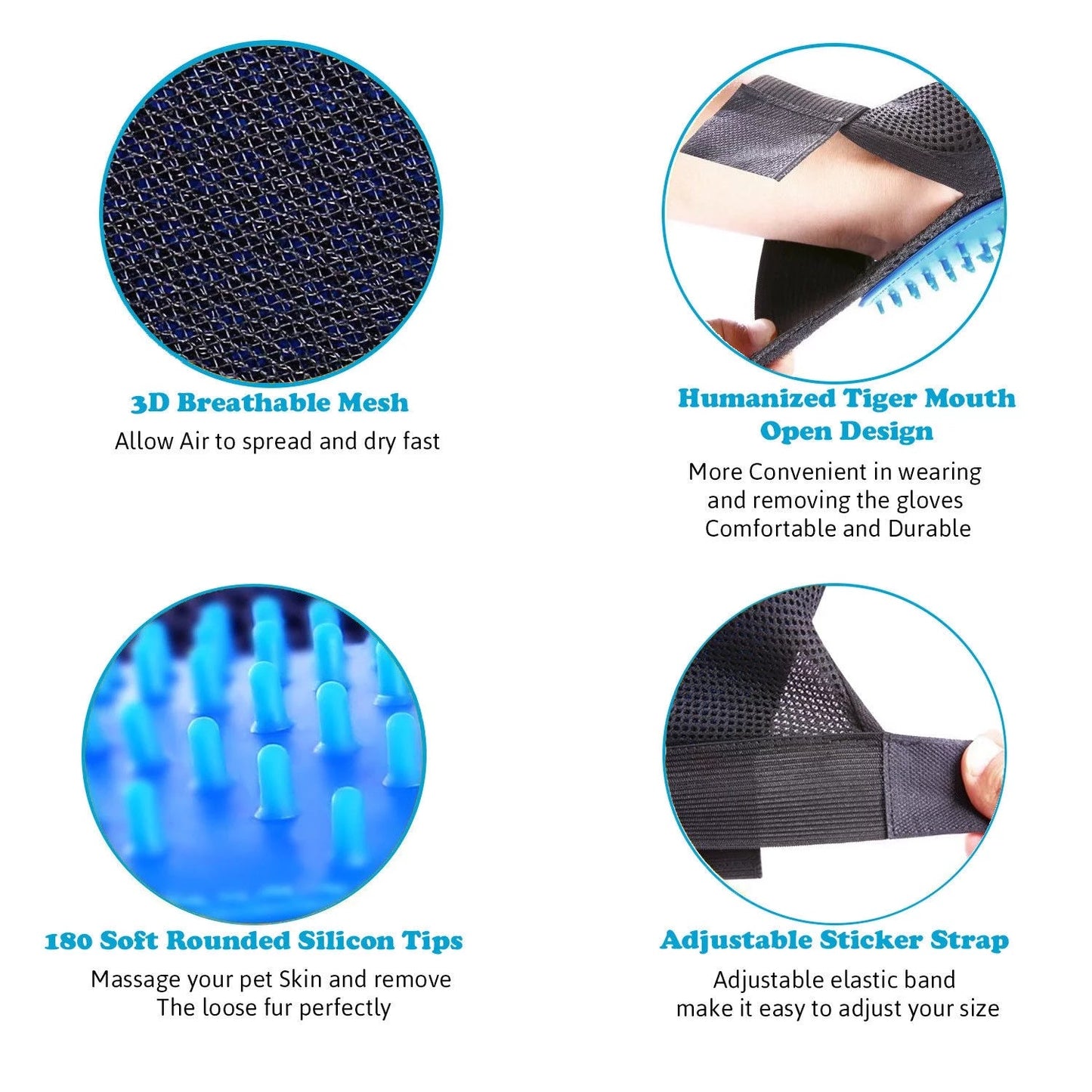 Pet Grooming Gloves Brush Dog Cat Hair Remover Mitt Massage Deshedding 1 Pair Blue - Purrfect Pet Kingdom