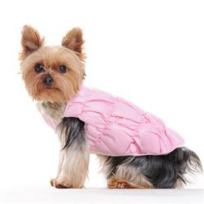 Ruched Bubble Pink Faux Fur Collar Dog Jacket