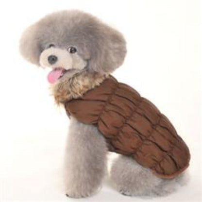 Ruched Bubble Brown Faux Fur Collar Dog Jacket
