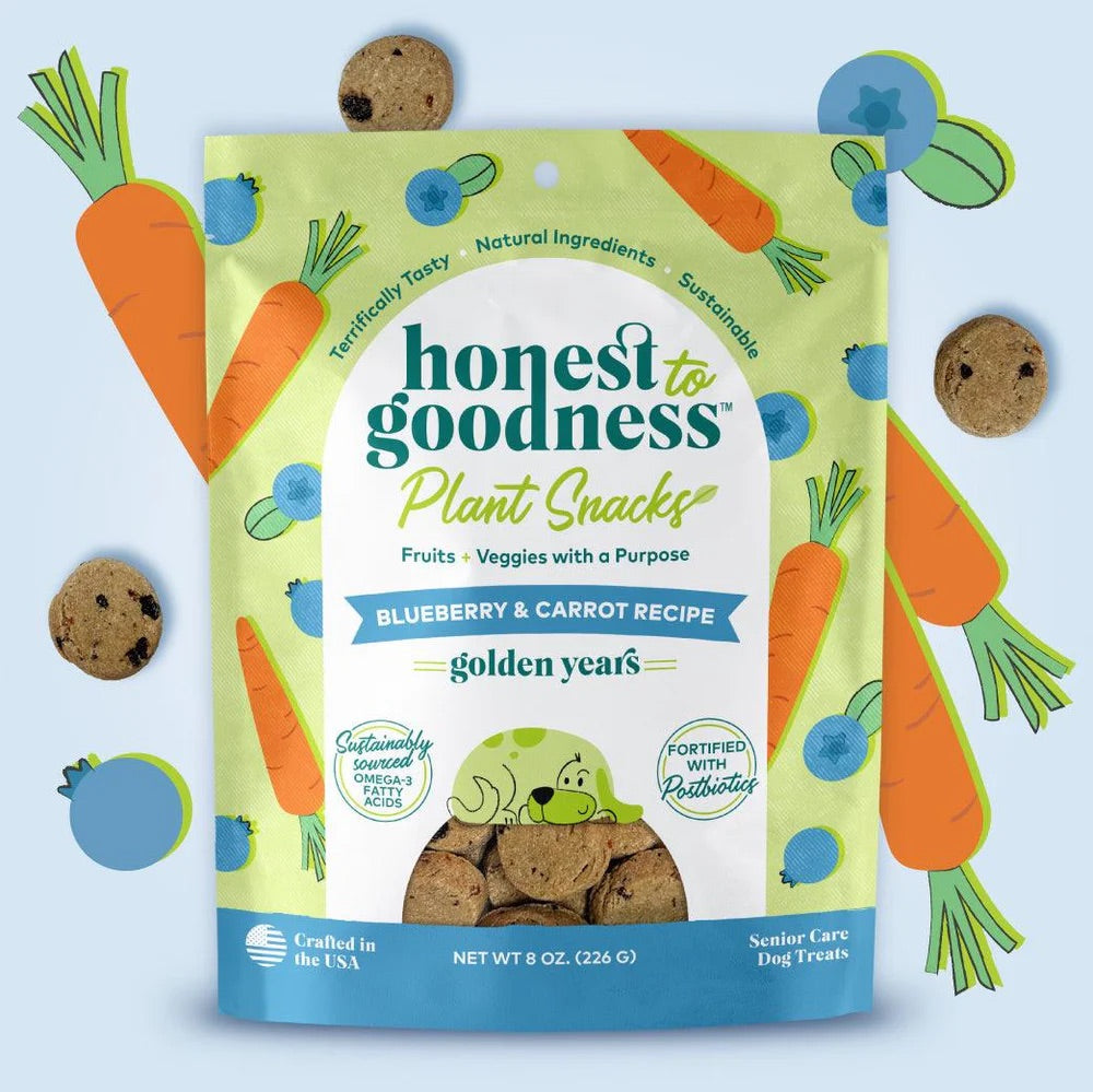 Honest To Goodness Golden Years Senior Treats Blueberry & Carrot Dog Treat (8oz) - Crunchy Dog Treats - The Family Pet