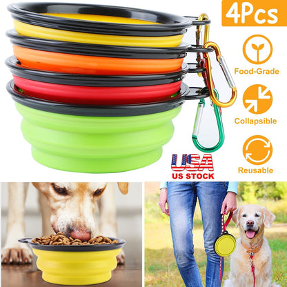 4Pcs Silicone Collapsible Dog Bowls BPA Free Travel Dog Bowl