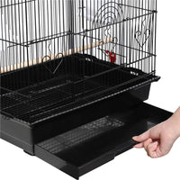 41''H Open Top Metal Birdcage with Slide-Out Tray and Feeders, Black