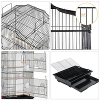 41''H Open Top Metal Birdcage with Slide-Out Tray and Feeders, Black