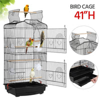 41''H Open Top Metal Birdcage with Slide-Out Tray and Feeders, Black
