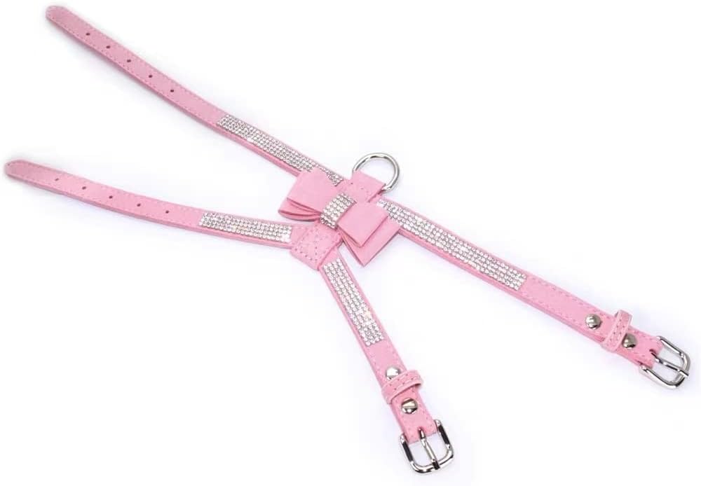 Suede Dog Harness & Leash Set – Rhinestone Bow, Soft & Elegant