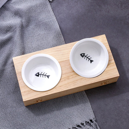 Solid Wood Pet Dining-table Dog Water Bowl Stainless Steel