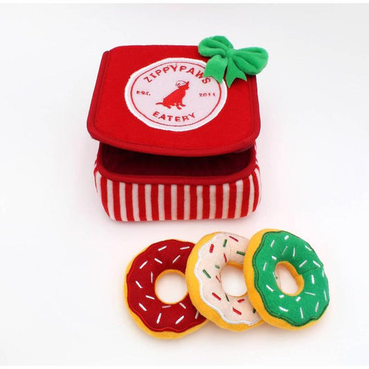 Holiday Burrow Donutz Box Plush Dog Toy Set - 4 Pc