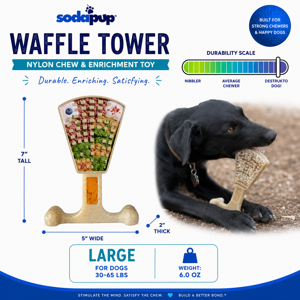 Dog Treats Waffle Tower Nylon Chew Enrichment Toy 2-in-1 for - close up view