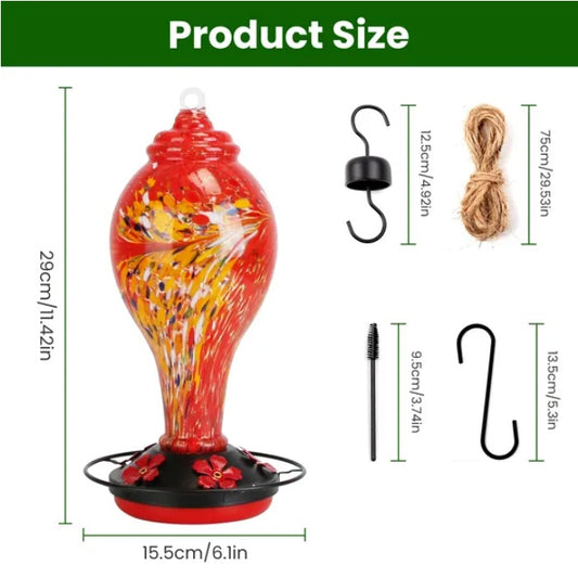 Glass Hummingbird Feeder - 5 Flower Ports Outdoor Feeder