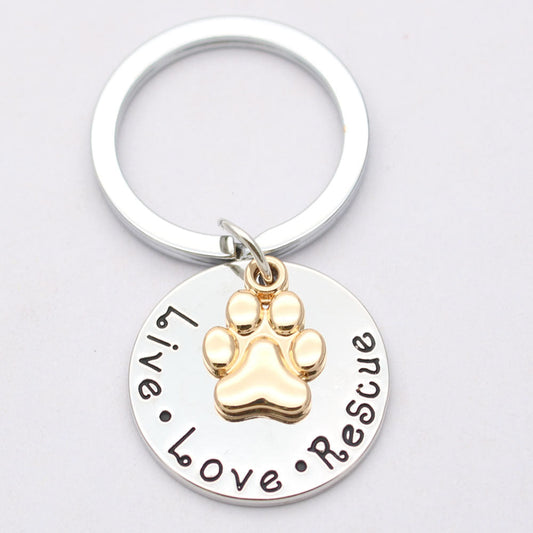 Pet Lover Dog Paw Necklace or Keychain "Live · Love · Rescue" by Furr Baby Gifts