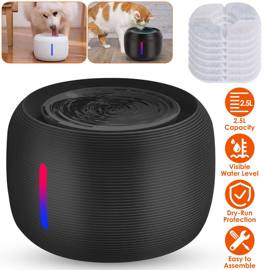 Pet Water Fountain Automatic Black Circulating Dispenser For Cats Dogs