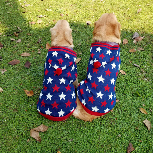 Star Print Dog Hoodie Sweater with Pom-Pom