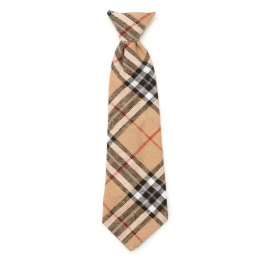 Tan Plaid Neck-Tie Pet Collar Attachment - 2 Sizes