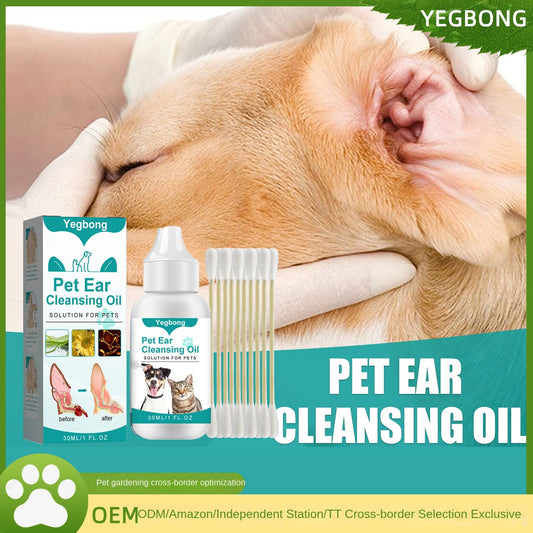 Pet Ear Cleaning Oil for Cats and Dogs - Cleansing, Deodorizing, and Removing Mites from Ears