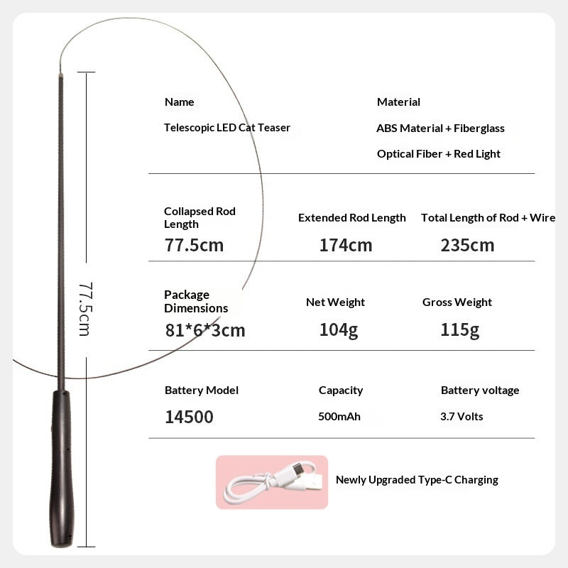 LED Interactive USB-Rechargeable Telescopic Cat Toy Rod To