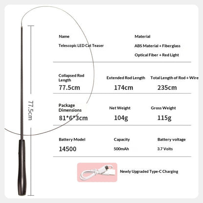 LED Interactive USB-Rechargeable Telescopic Cat Toy Rod To