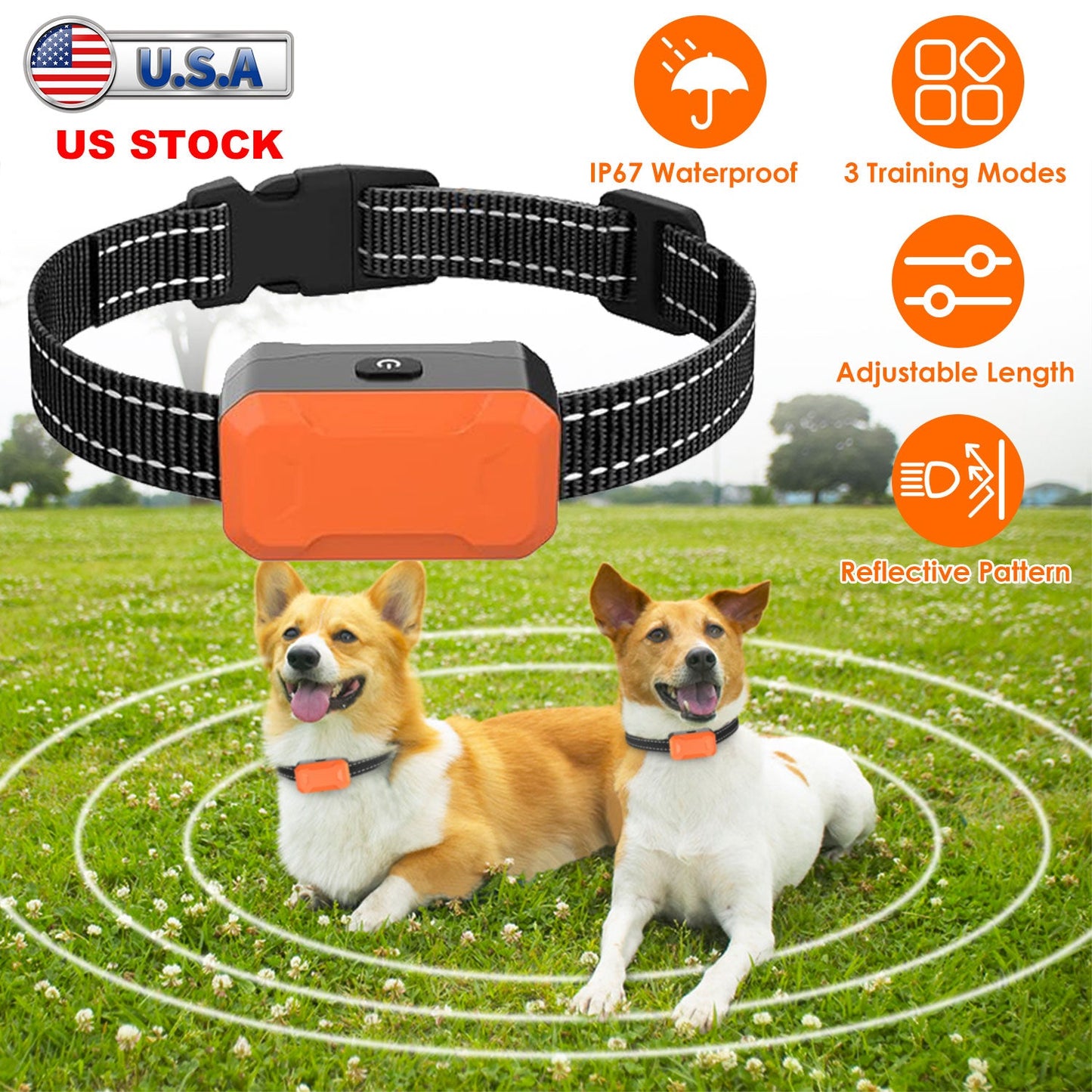 Electric Dog Training Collar Receiver IP67 Waterproof Shock Vibration Beep Mode Anti-Bark Dog Deterrent Training Collar for Dog Fence System