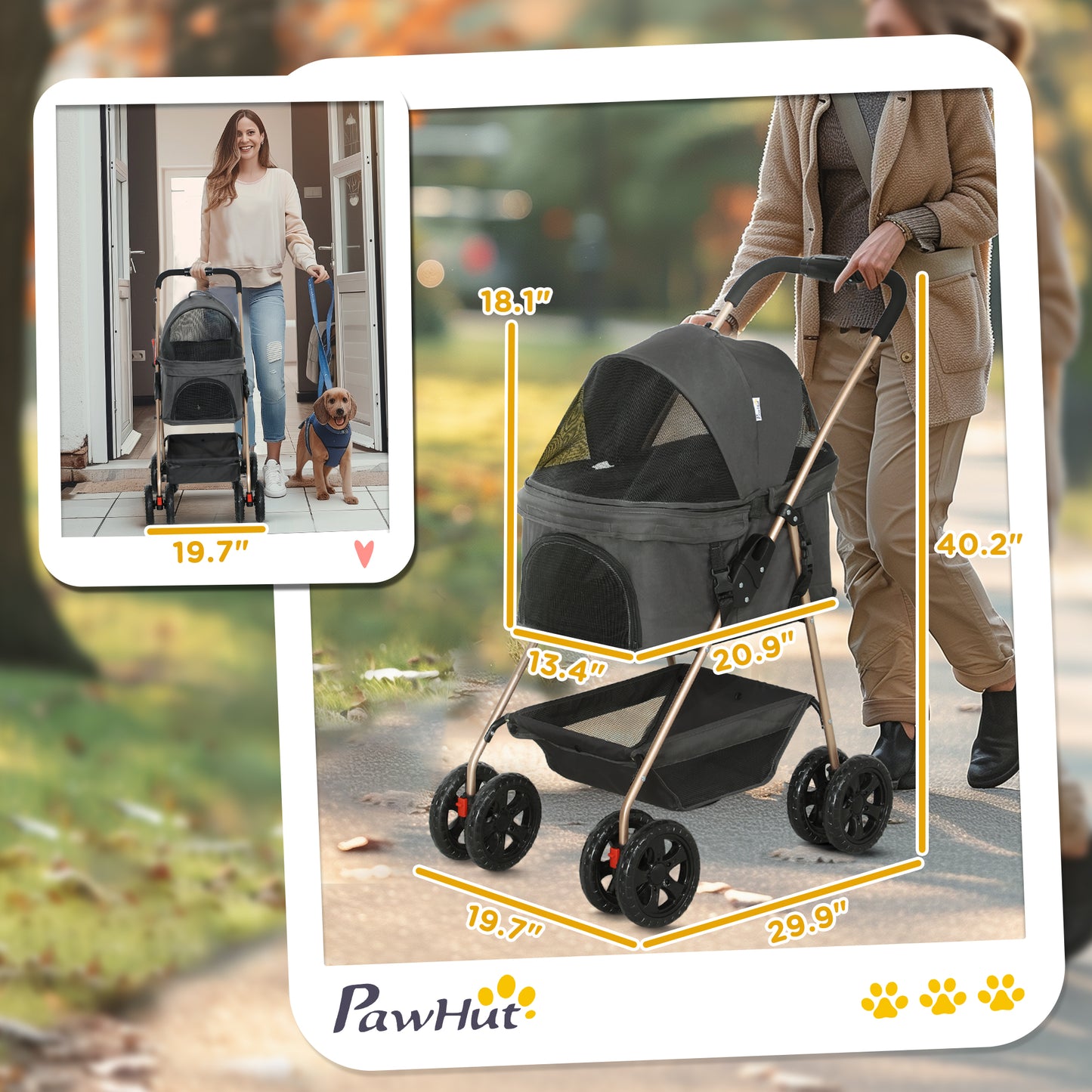 3-in-1 Pet Stroller - Detachable Carrier & Foldable Dog Pram