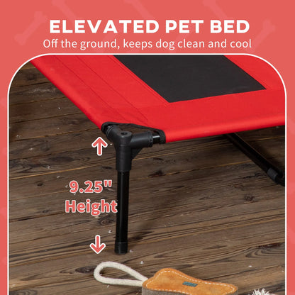 Elevated 48x36 cooling dog bed in red by Purrfect Pet Kingdom, perfect for large pets, featuring a heavy-duty cot design.