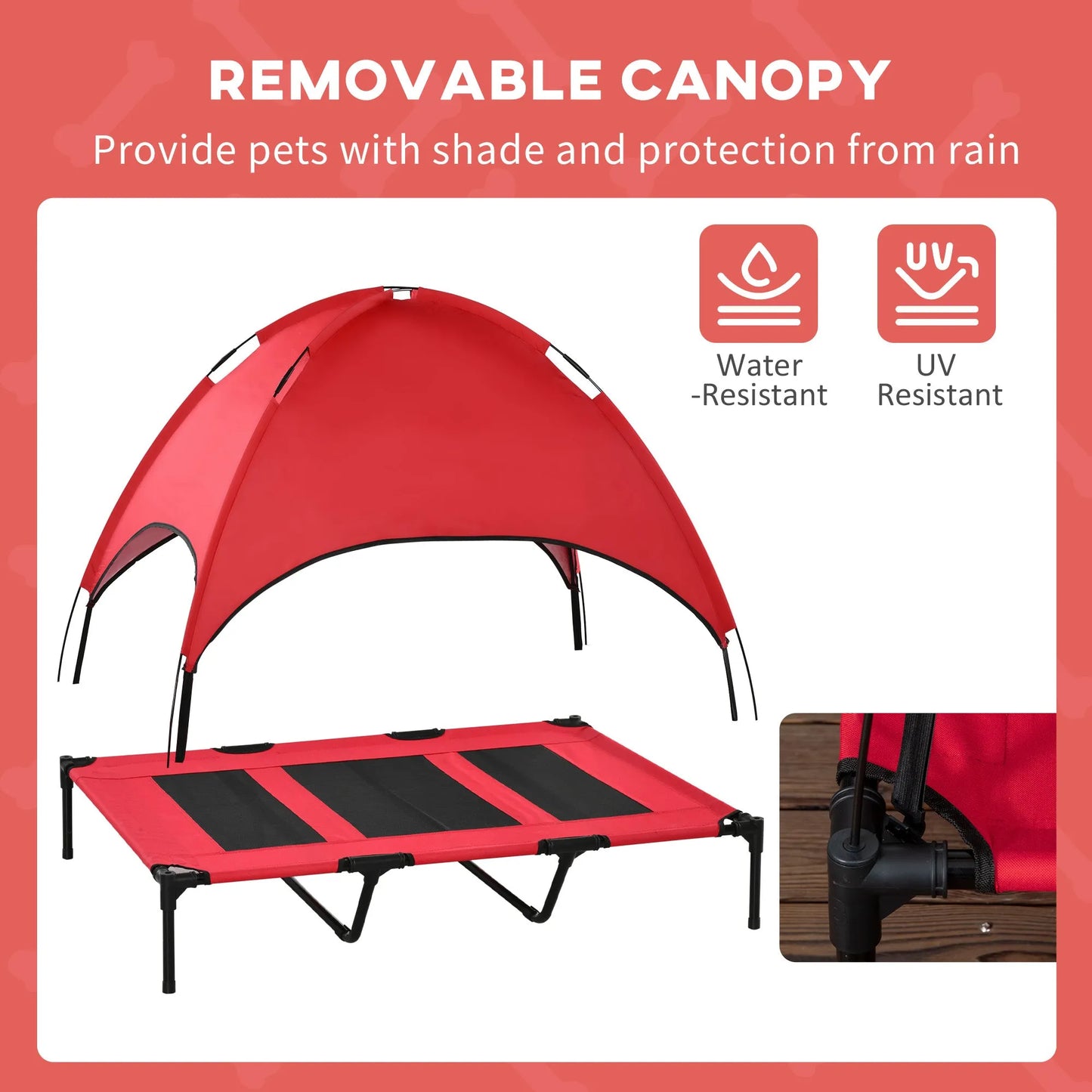 Elevated 48x36 cooling dog bed in red by Purrfect Pet Kingdom, perfect for large pets, featuring a heavy-duty cot design.