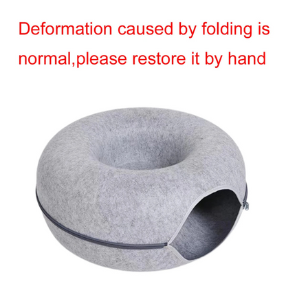Felt Donut Cat Bed With Breather Hole 2-In-1 Tunnel Hideaway 🍩