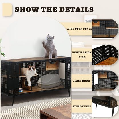 Modern Spacious Cat House with Tempered Glass and Iron Frame