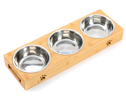 Solid Wood Pet Dining-table Dog Water Bowl Stainless Steel