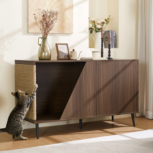Cat Furniture 2 IN 1 Modern Walnut Cabinet Side Table With