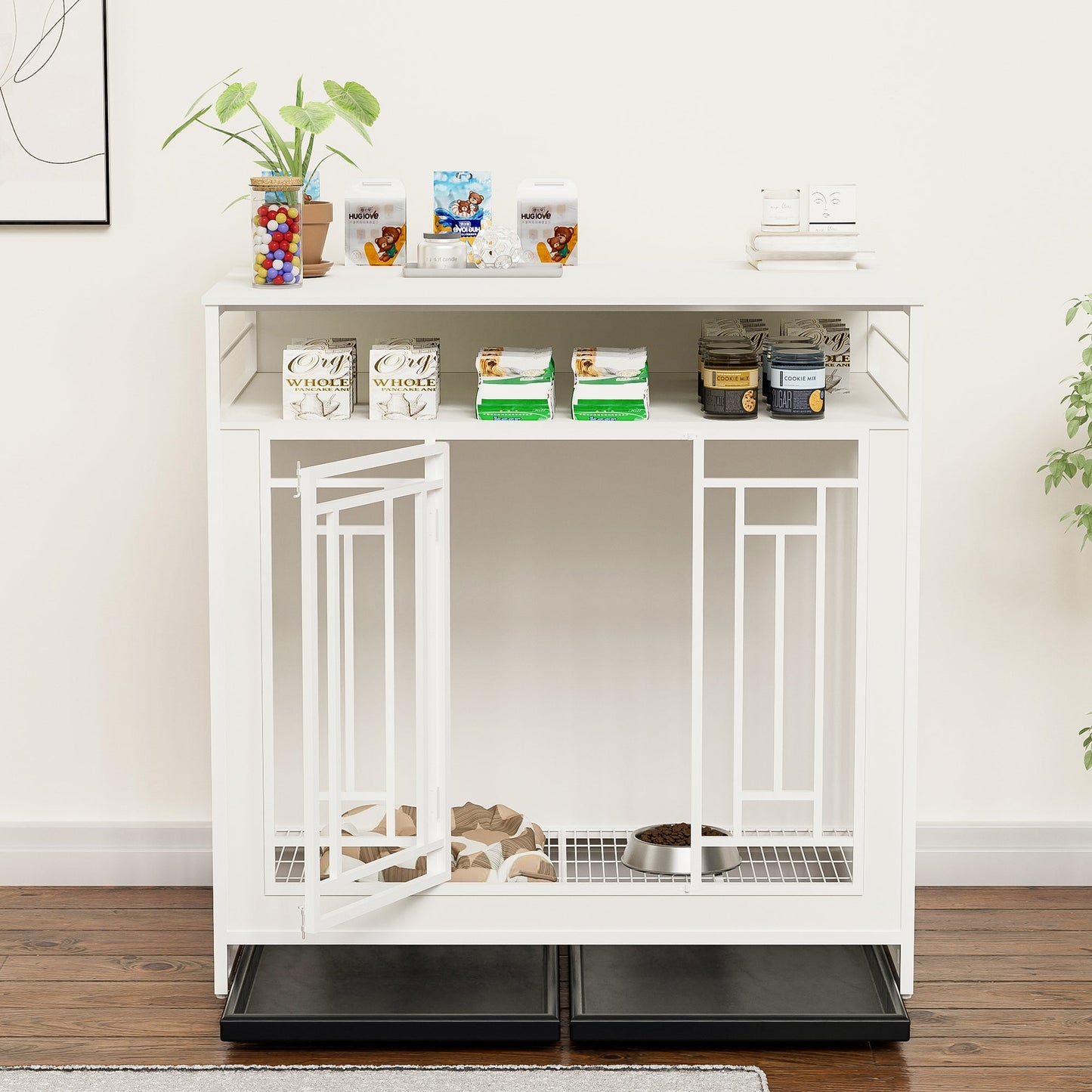 43.3 Inch Wooden Dog Crate Furniture With Divider And