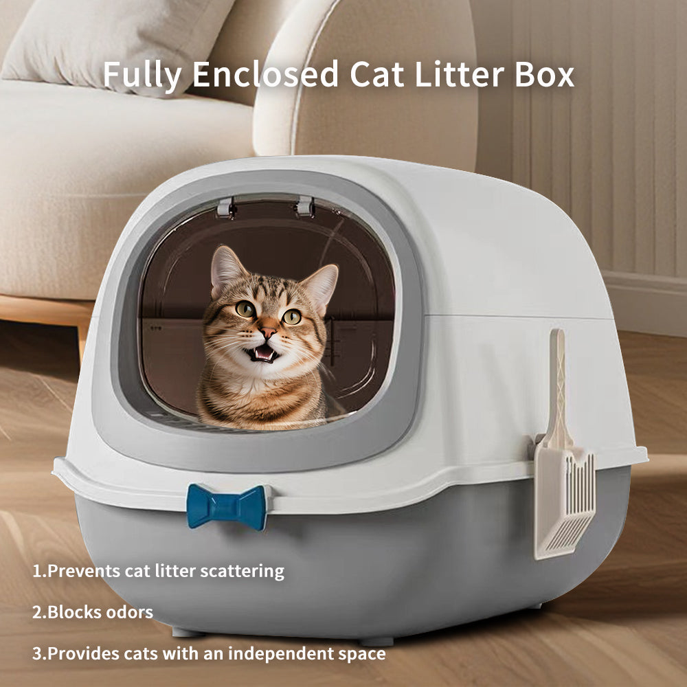 52cm Large Fully Enclosed Flip Cover Cat Litter Box, Anti-Sp