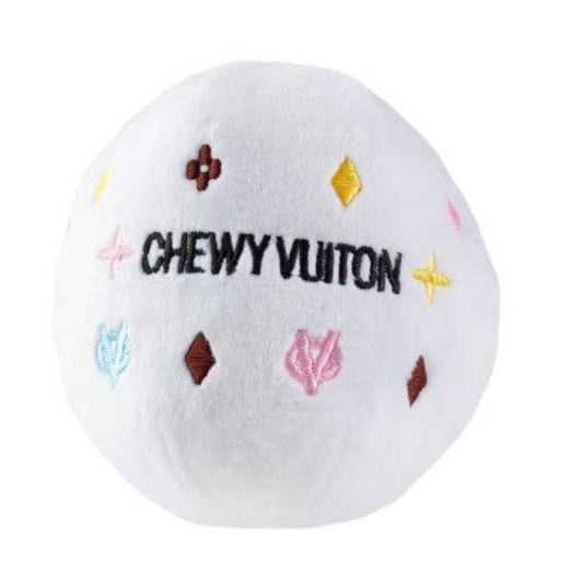 White Chewy V Ball Plush Squeak Dog Toy - 2 sizes