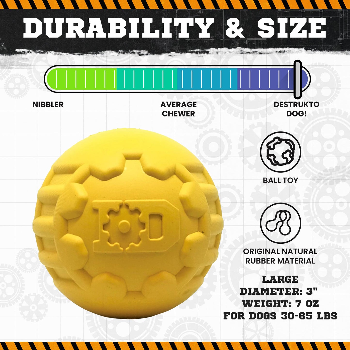 Industrial Dog Ball Rubber Chew Toy for Heavy Chewers | Yellow |