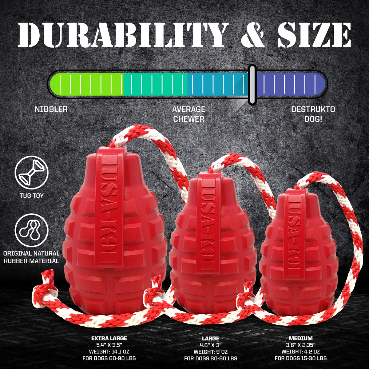 USA K9 Grenade Shaped Rubber Dog Toy Chew Treat Disp 41189 - gallery image 6