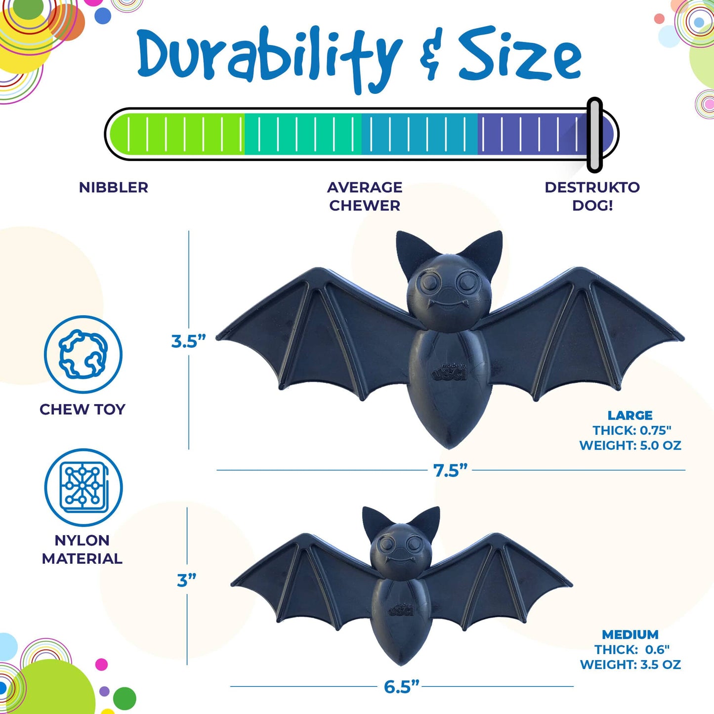 Dog Toy Vampire Bat Durable Nylon Aggressive Chew