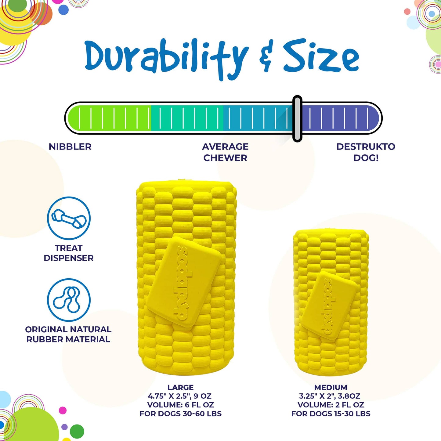Corn on the Cob Dog Toy - Durable Rubber Treat Dispenser | USA
