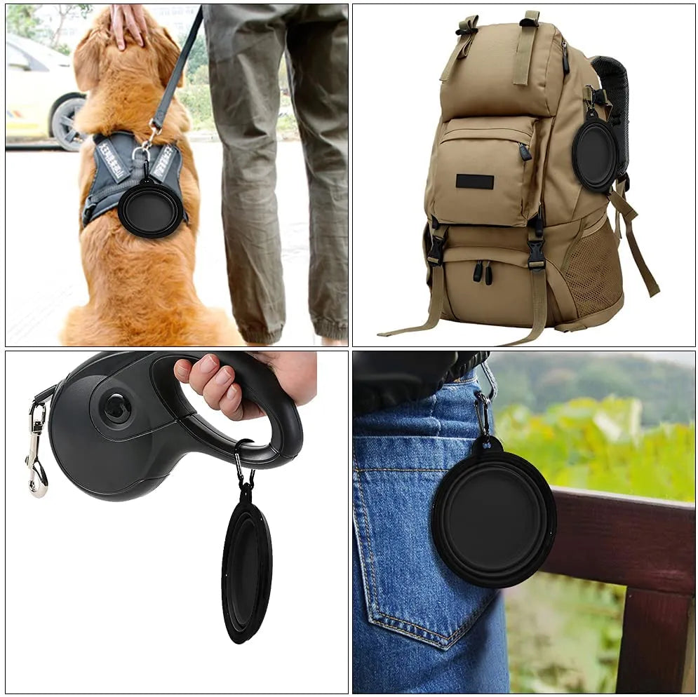 5" black portable and foldable small dog bowl set by Vibhsa, includes 5 pieces perfect for travel and outdoor use.