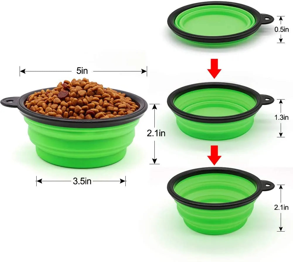 Green 5" Portable and Foldable Small Dog Bowl set of 5 by Vibhsa, perfect for pet travel and outdoor adventures.