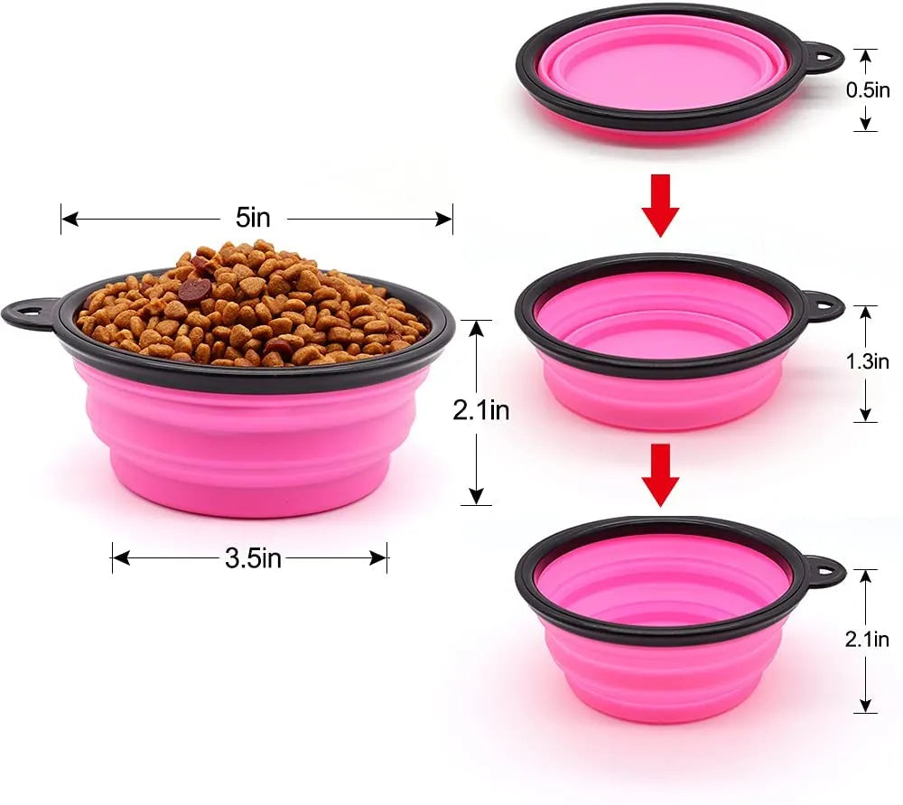 5" pink portable and foldable small dog bowls set of 5 by Vibhsa, perfect for travel and outdoor use.