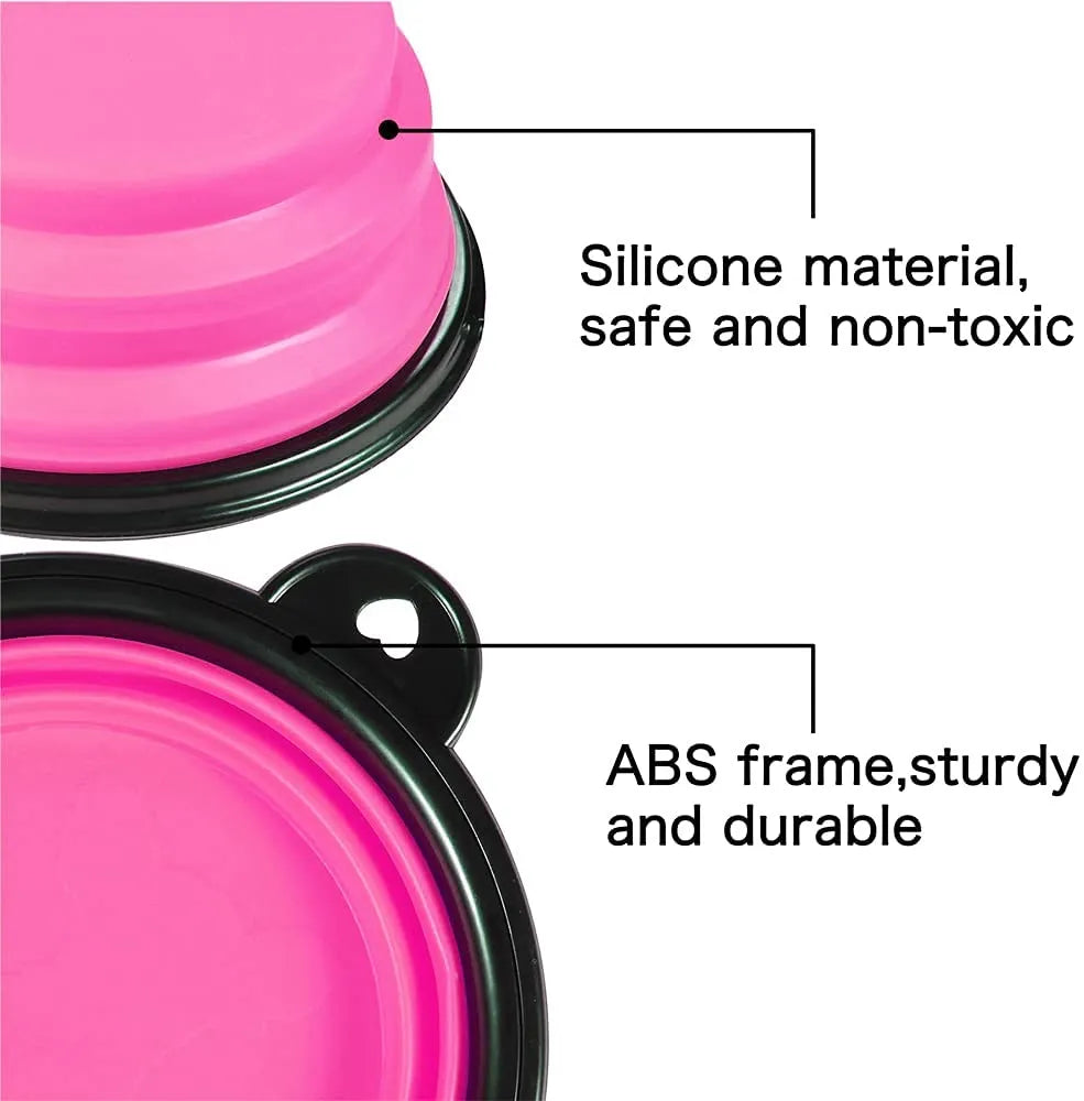 5" pink portable and foldable small dog bowl set of 5 by Vibhsa, perfect for travel and outdoor adventures with your dog.