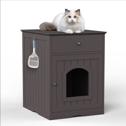 Pet House Cat Litter Box Enclosure With Drawer, Side Table