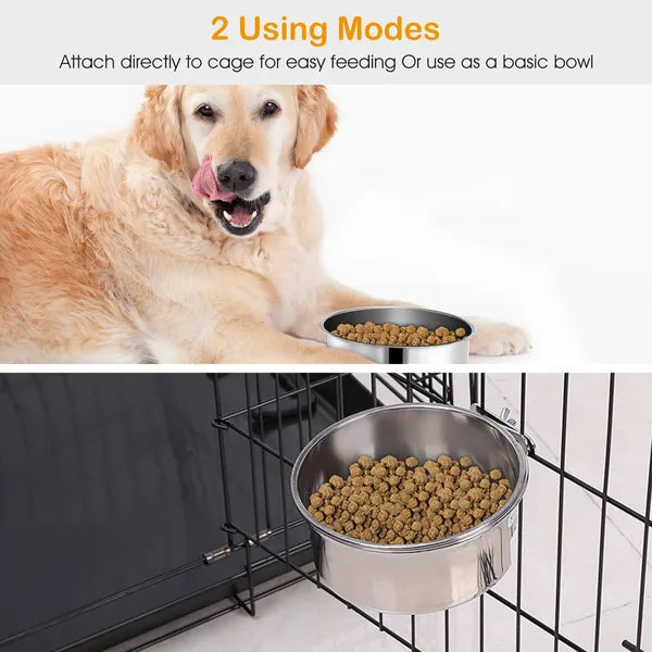 Durable Stainless Steel Hanging Crate Bowl for Pet Comfort