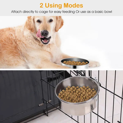 Durable Stainless Steel Hanging Crate Bowl for Pet Comfort