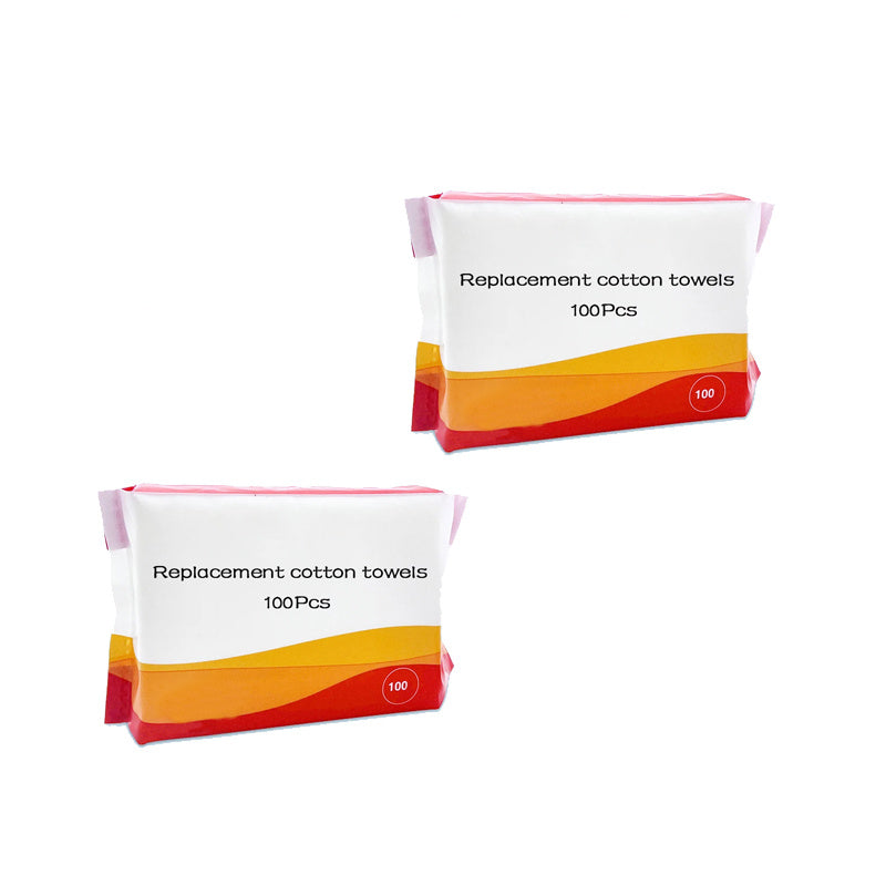 Two 100-count packs of Estely replacement cotton towels for dog grooming tools, white with orange and red accents.