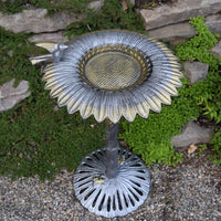 Antique Pewter Sunflower Design Aluminum Birdbath, Silver
